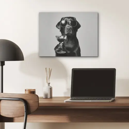 Hond - Zwart - Wijnglas - Zonnebril PET vilt klein -sfeer5