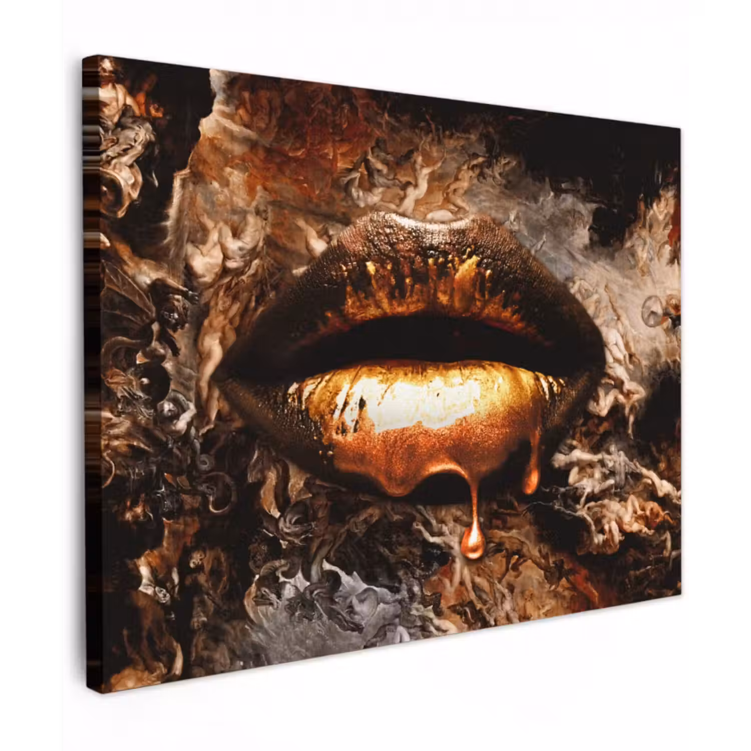 Leinwandbild - Gold - Lippen - Kunst