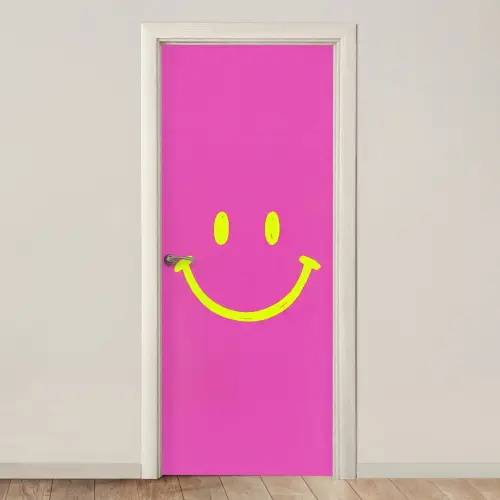 Smiley - Vrolijk - Roze deurposter klein -3d_beige