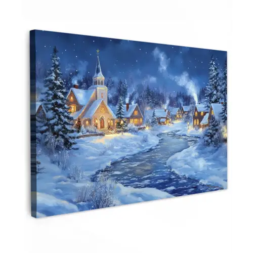 Winteravond - Kerstdorp - Donker canvas 2cm klein -z3d