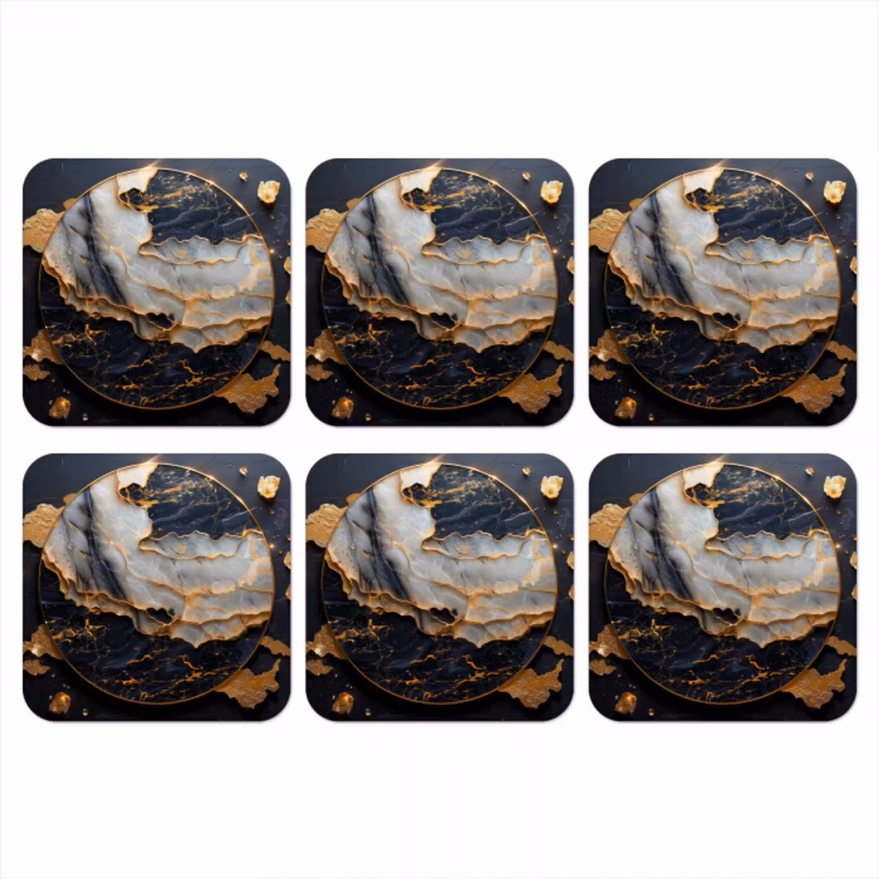 Kunst - Goud - Zwart - Modern - Abstract onderzetter kurk middel -3d