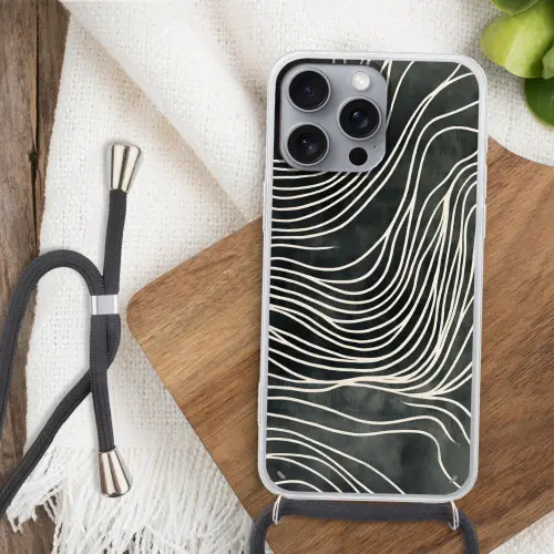 Lijnen - Patroon - Abstract - Wit Hoesje iPhone 16 Pro Max met koord klein -sfeer4
