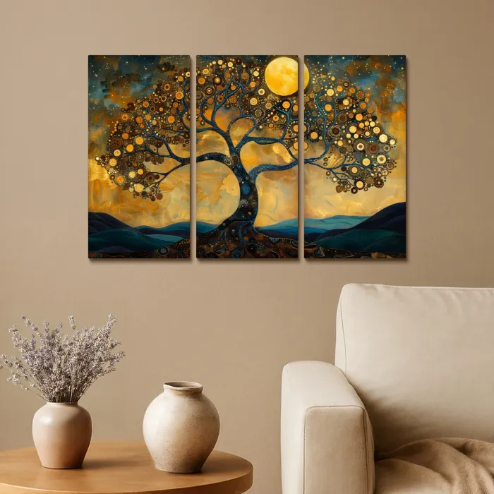 Boom - Geel - Abstract - Modern Canvas - Meerluiken 3 luik klein -sfeer1