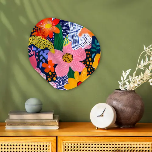 Kleurrijk - Bloemen - Abstract - Stippen Wandcirkel Organisch Forex 3mm klein -sfeer2