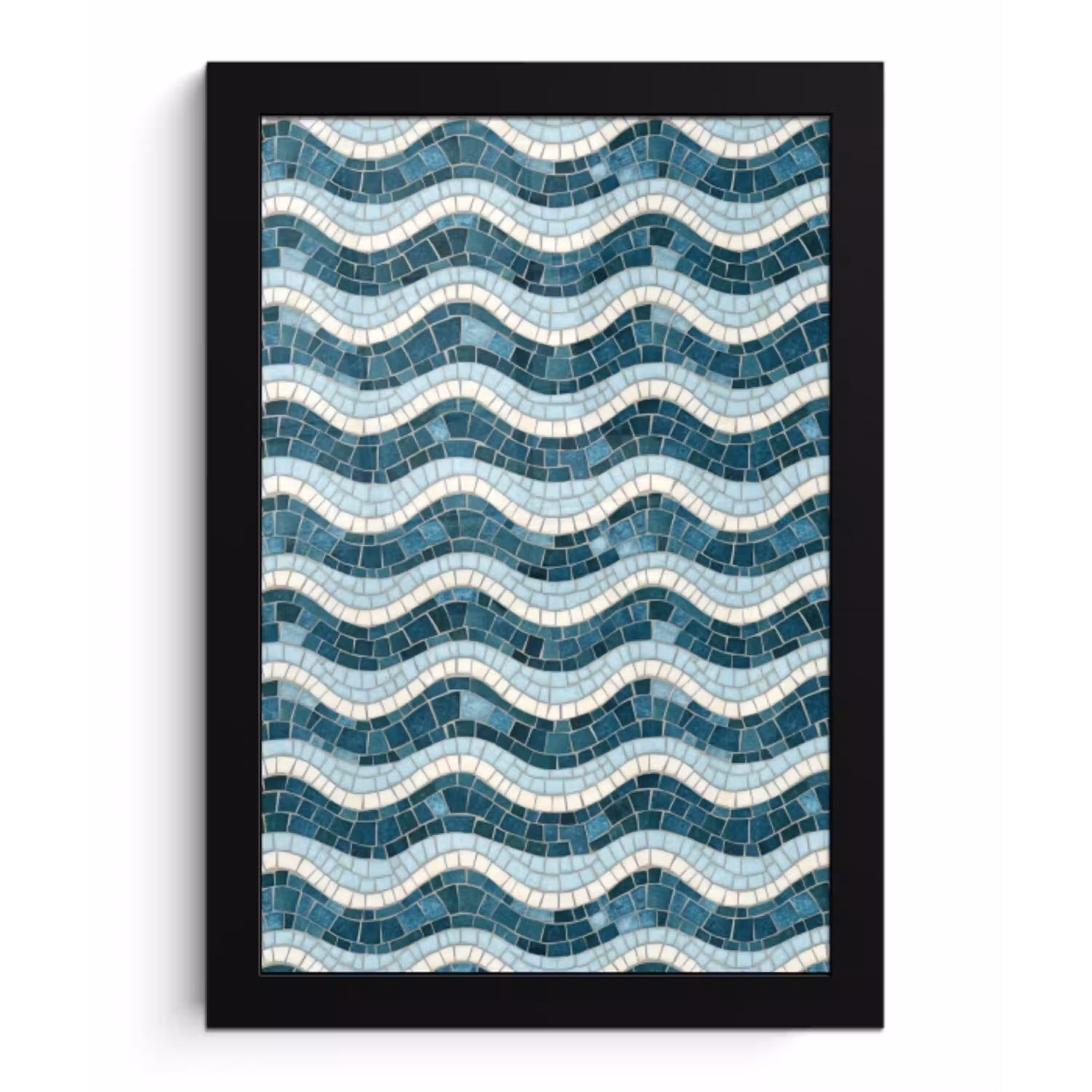 Blauw - Wit - Mozaïek - Golvend fotolijst zwart zonder passe partout klein 224 -3d