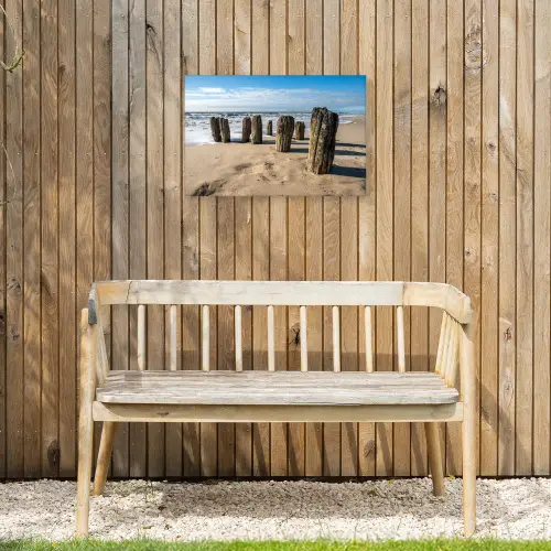 Zand - Strand - Paal - Water - Zomer Tuinposter op houten frame 2 cm dik klein -sfeer4