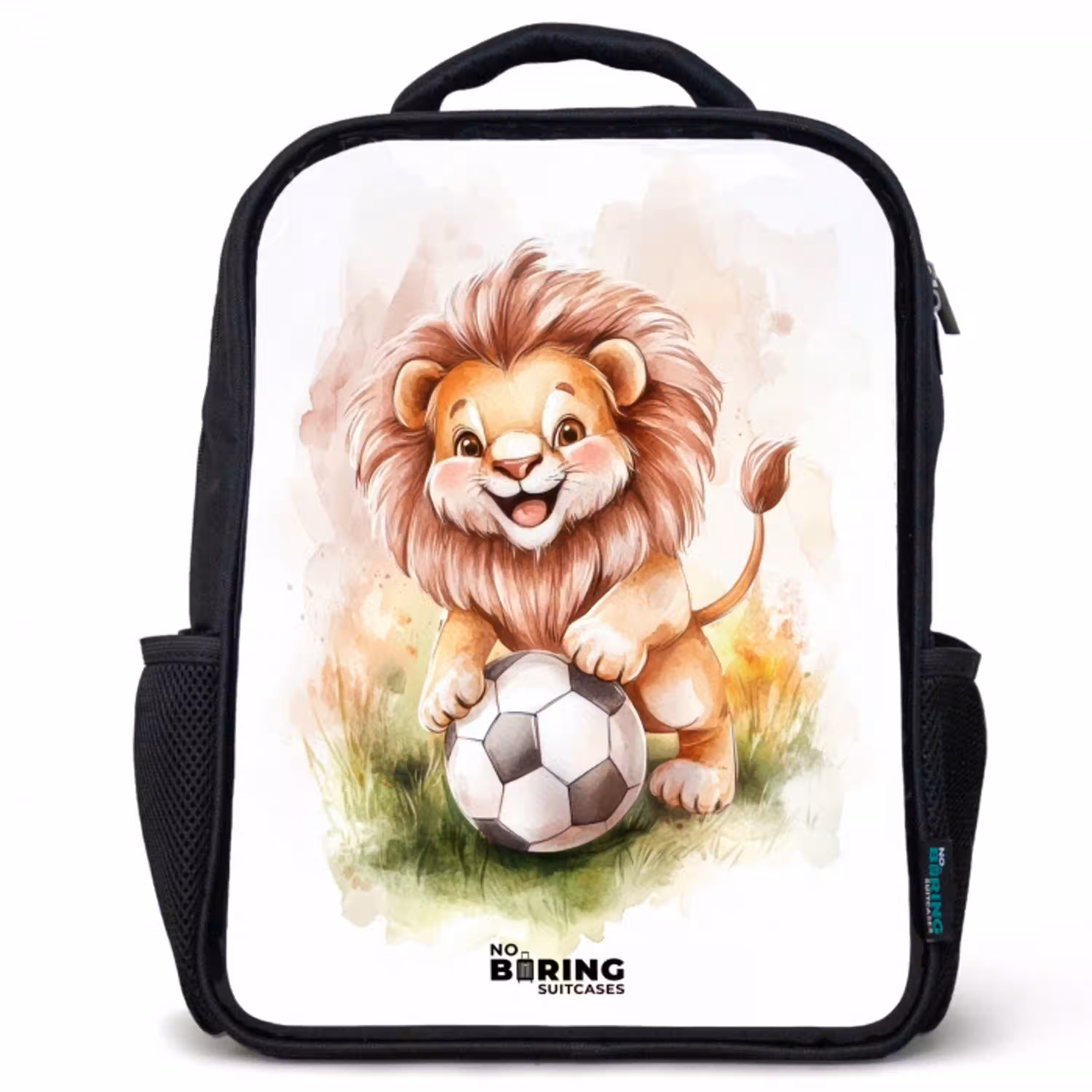 Speelse leeuw met voetbal op grasveld Rugzak - Zwart middel -3d