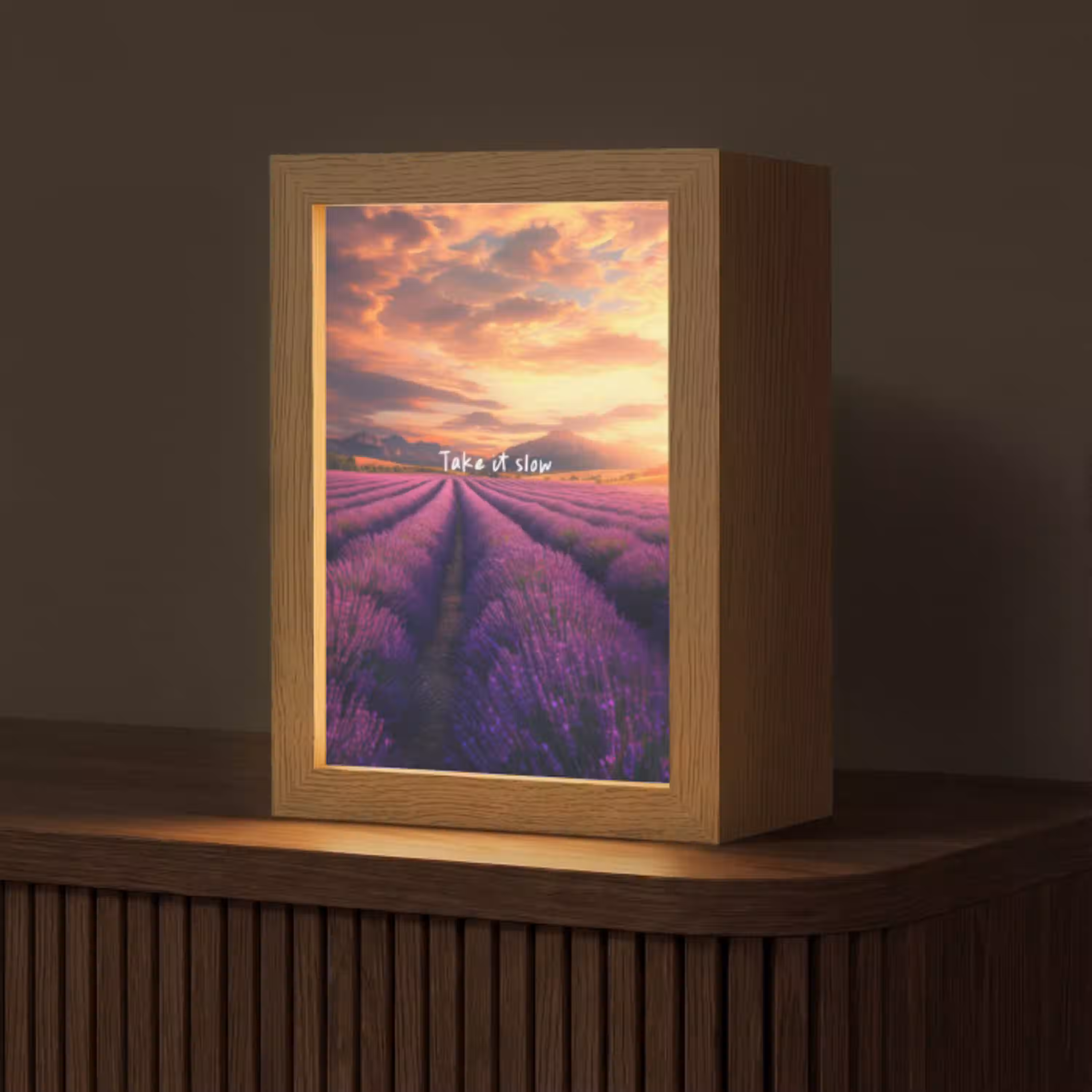 Lavendelveld - Quote - Zonsondergang Light Box met kabel (Tafellamp) klein -z3d_website