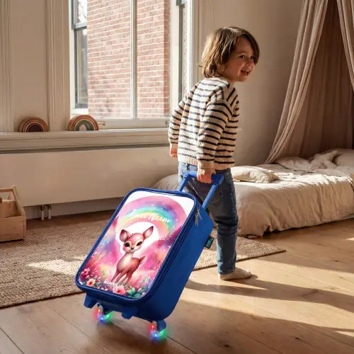 Roze reebokje Kinderkoffer - Blauw klein -sfeer1