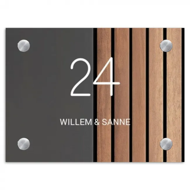 Hout en antraciet - Klassiek Naambord Rechthoek middel -3d