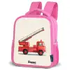 Brandweerwagen - Getekend - Rood Kinderrugzak - Roze middel -schuin