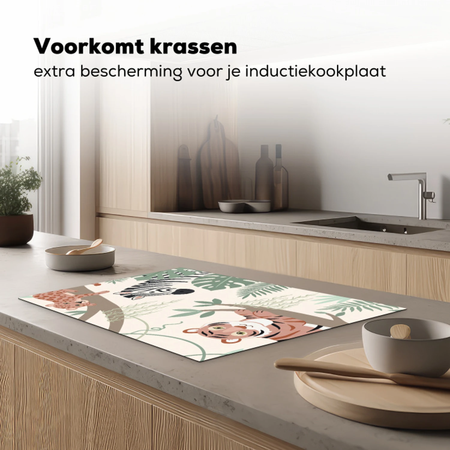Jungle - Rustiek - Pastel Inductie beschermer vinyl 3mm klein -sfeer1