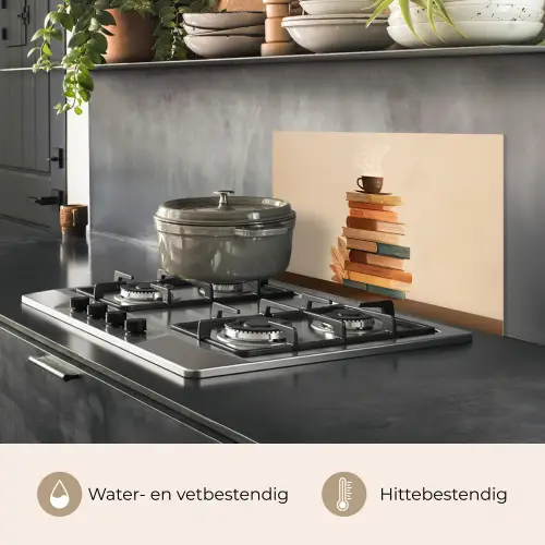 Boeken - Toren - Koffie - Beige keuken achterwand spatscherm klein -usp_NL