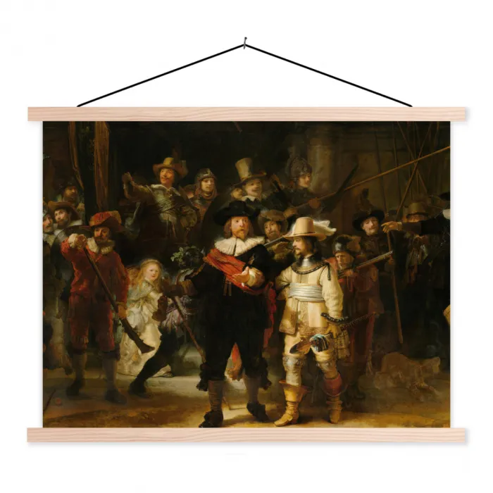 De Nachtwacht - Schilderij van Rembrandt van Rijn textielposter latten blank klein -3d