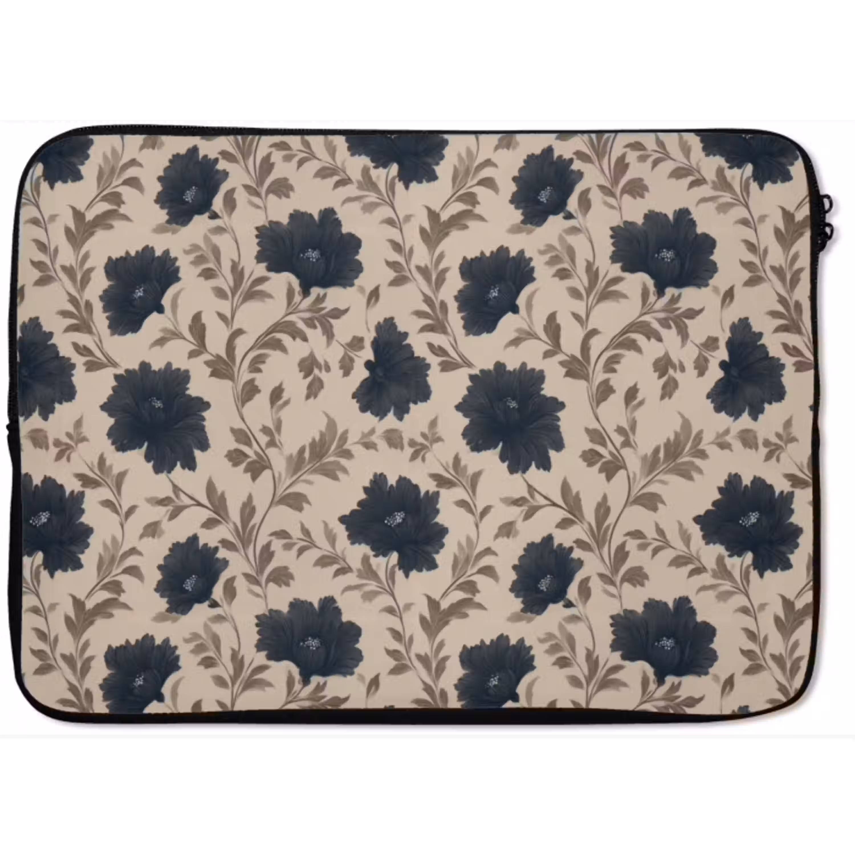 Motief - Bloemen - Zwart - Beige laptophoes neopreen klein 279 -zkaufland3dotto