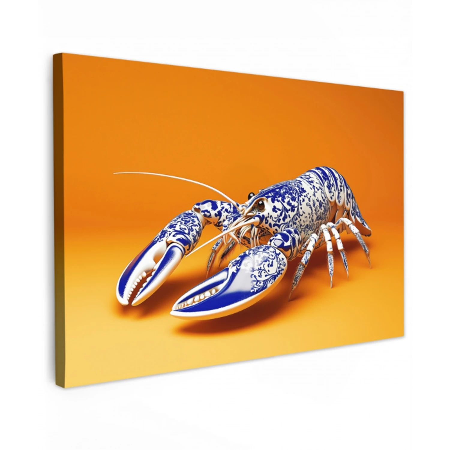 Kreeft - Delftsblauw - Schild - Stoer - Oranje canvas 2cm klein -z3d
