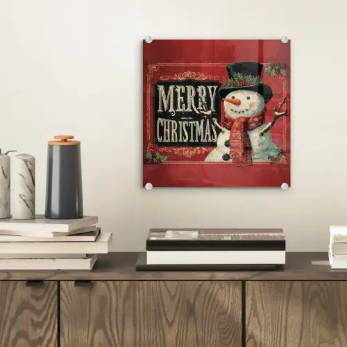 Klassiek - Kerstgroet - Sneeuwpop - Rood plexiglas 5mm klein -sfeer1