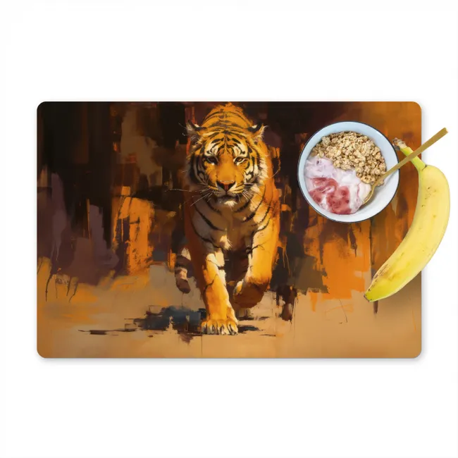 Tijger - Geschilderd - Oranje - Penseelstreken Placemat vinyl groot -zzzproduct_Kitchenyeah-website