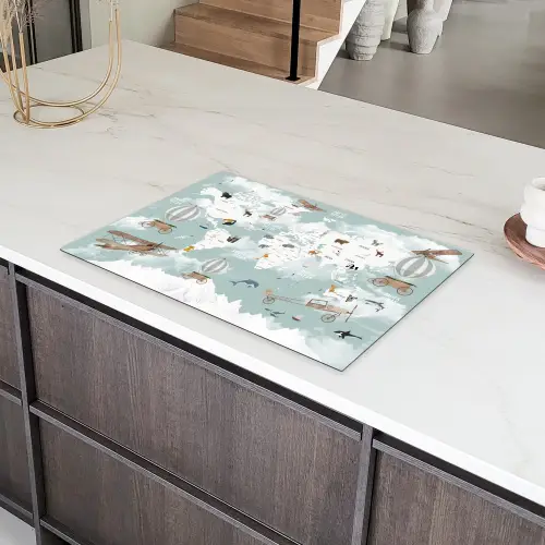 Wereldkaart - Kind - Vliegtuig Inductie beschermer vinyl 3mm klein -sfeer8