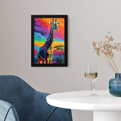 Giraffe - Savanna - Lucht - Gekleurd fotolijst zwart zonder passe partout klein -sfeer4