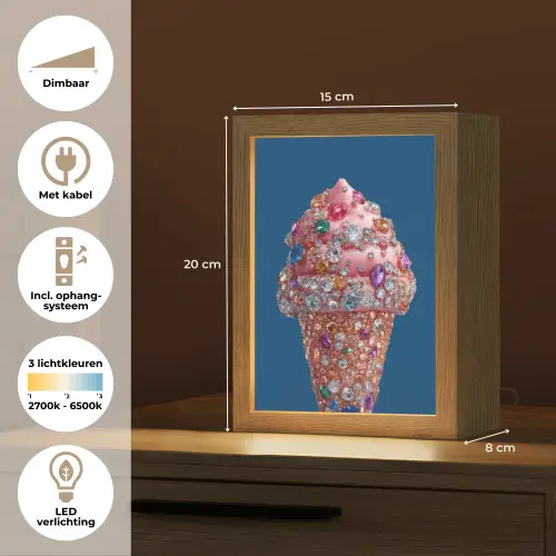 Ijsje - Hoorntje - Steentjes - Blauw Light Box met kabel (Tafellamp) klein -USP_NL