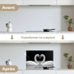 Zwanen - Hart - Zwart - Wit keuken achterwand spatscherm klein -voor_na_FR