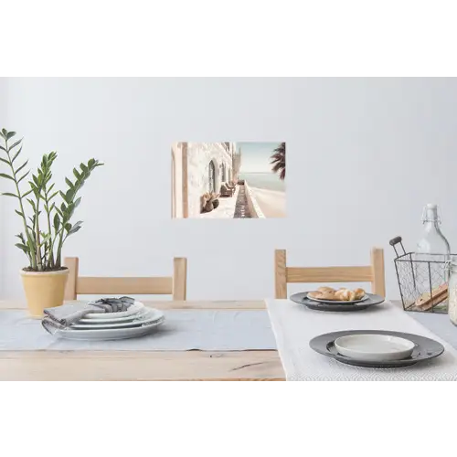 Terras - Stoelen - Strand - Beige Muursticker klein -eettafel