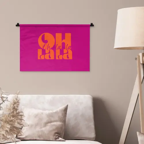Oh la la - Roze - Oranje - Gestapelde letters Wandkleed katoen klein -sfeer4