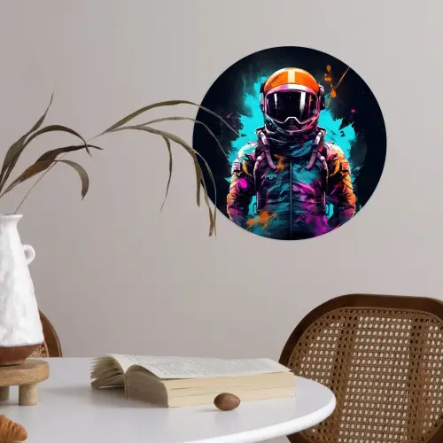 Astronaut - Neon - Gaming - Ruimte Wandcirkel behangsticker klein -sfeer3