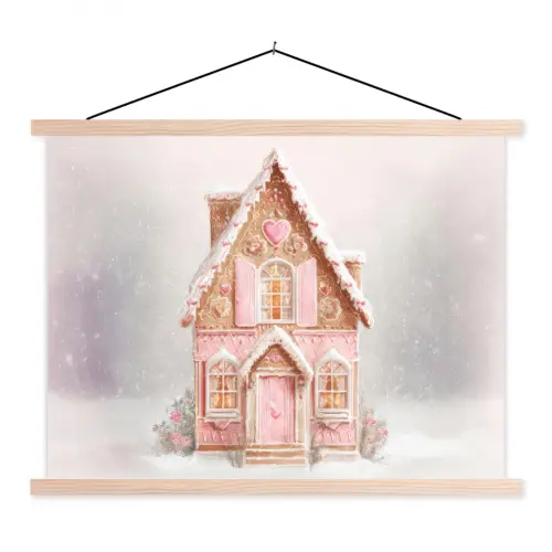 Huisje - Suiker - Pastel textielposter latten blank klein -3d