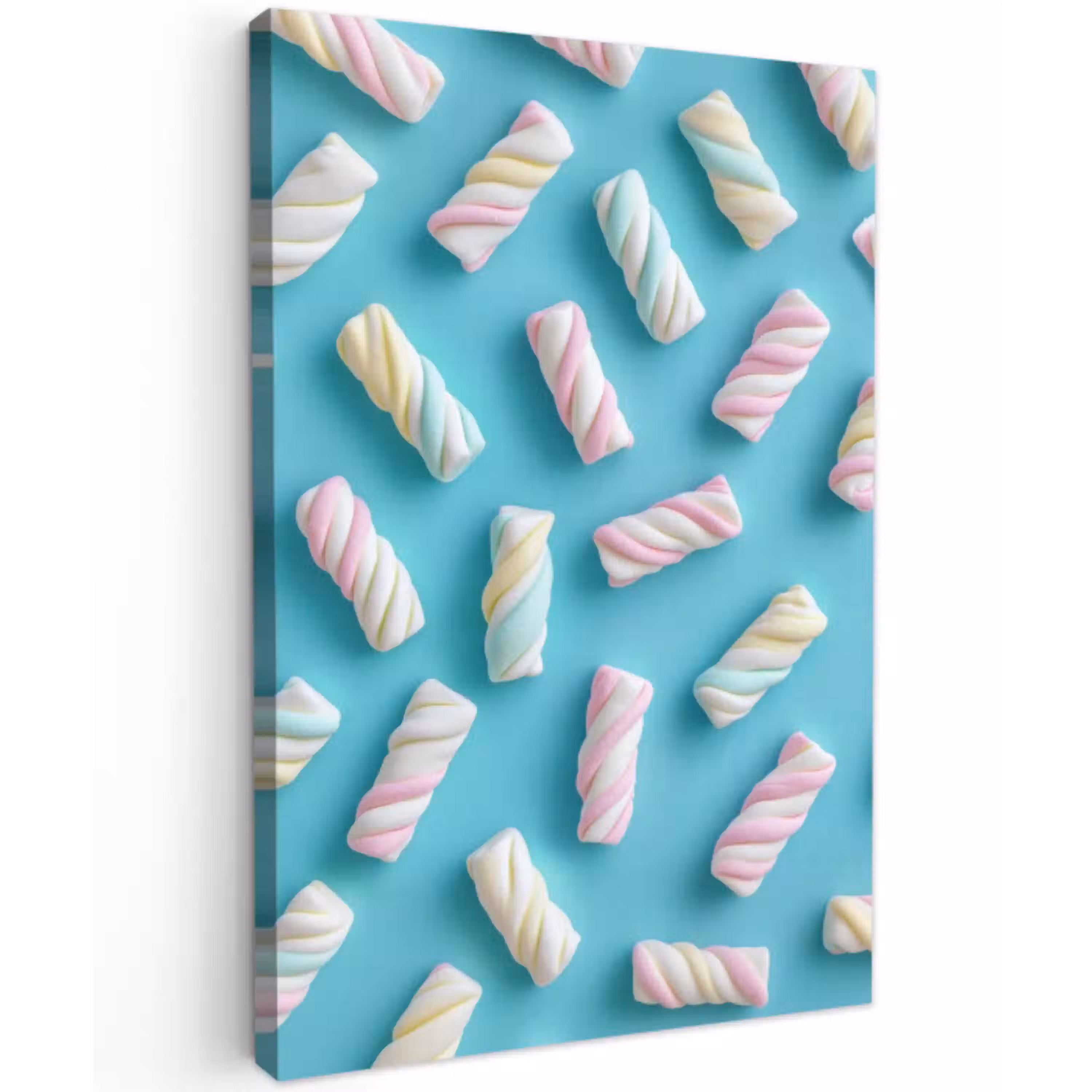 Spekjes - Pastel - Snoep - Blauw Tuinposter op houten frame 2 cm dik middel -3d