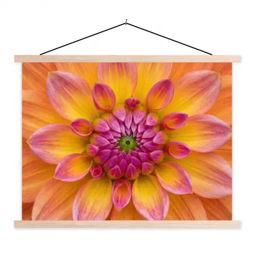 Dahlia - Bloem - Oranje textielposter latten blank klein -3d