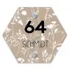 Beiges Blumenmuster - Modern Naambord Hexagon klein -3d