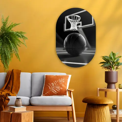 Basketbal - Basketbalveld - Lichtlijnen Wandcirkel Ovaal Glas middel -sfeer4