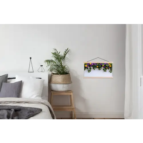 Bloemen - Muur - Geel - Paars textielposter latten blank klein -woonkamer