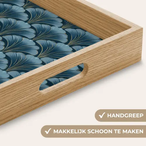 Patroon - Ginkgoblad - Blauw Dienblad Rechthoek middel 911 -USP_HandgreepNL