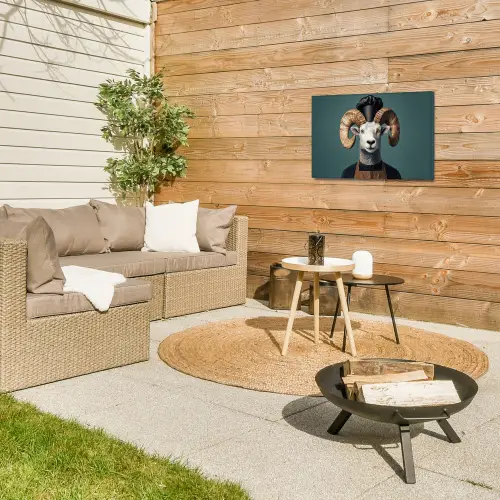 Geit - Hoorns - Kokskleding Tuinposter op houten frame 2 cm dik klein -sfeer2
