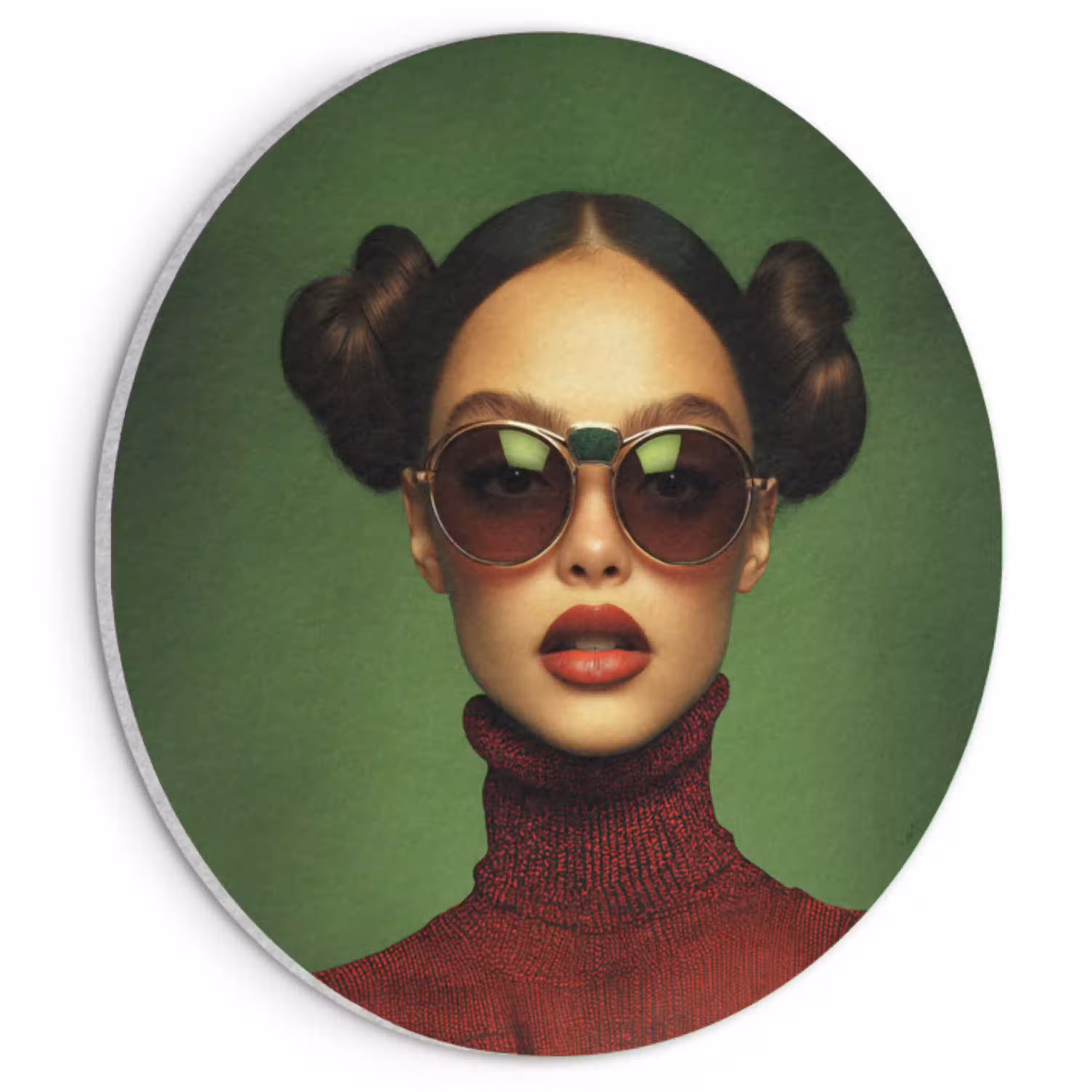 Vrouw - Groen - Bril - Aesthetic - Modern Akoestische PET Vilt - Rond klein -3d