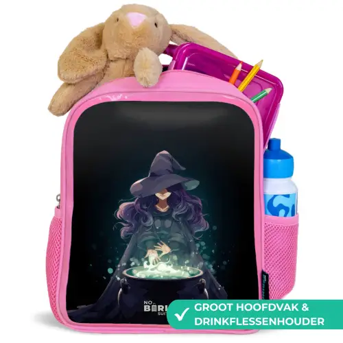 Heks - Ketel - Tover Kinderrugzak - Roze middel -inhoud_NL