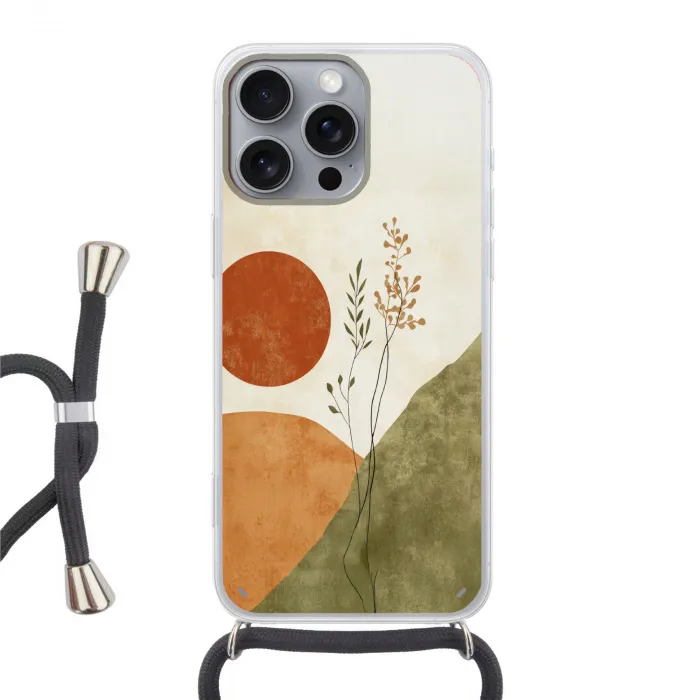 Zon - Abstract - Takken - Oranje Hoesje iPhone 16 Pro Max met koord klein -3d