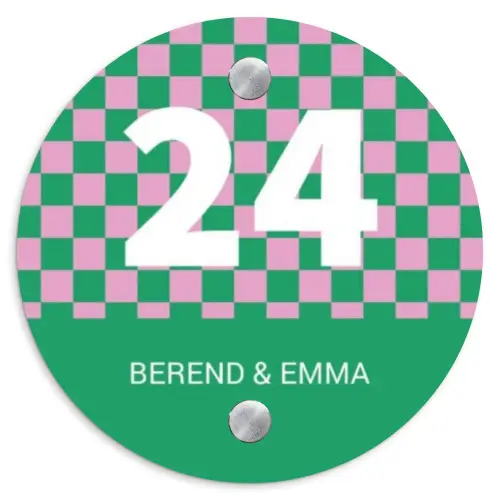 Groen - Roze - Blokjes - Klassiek Naambord Rond klein -3d