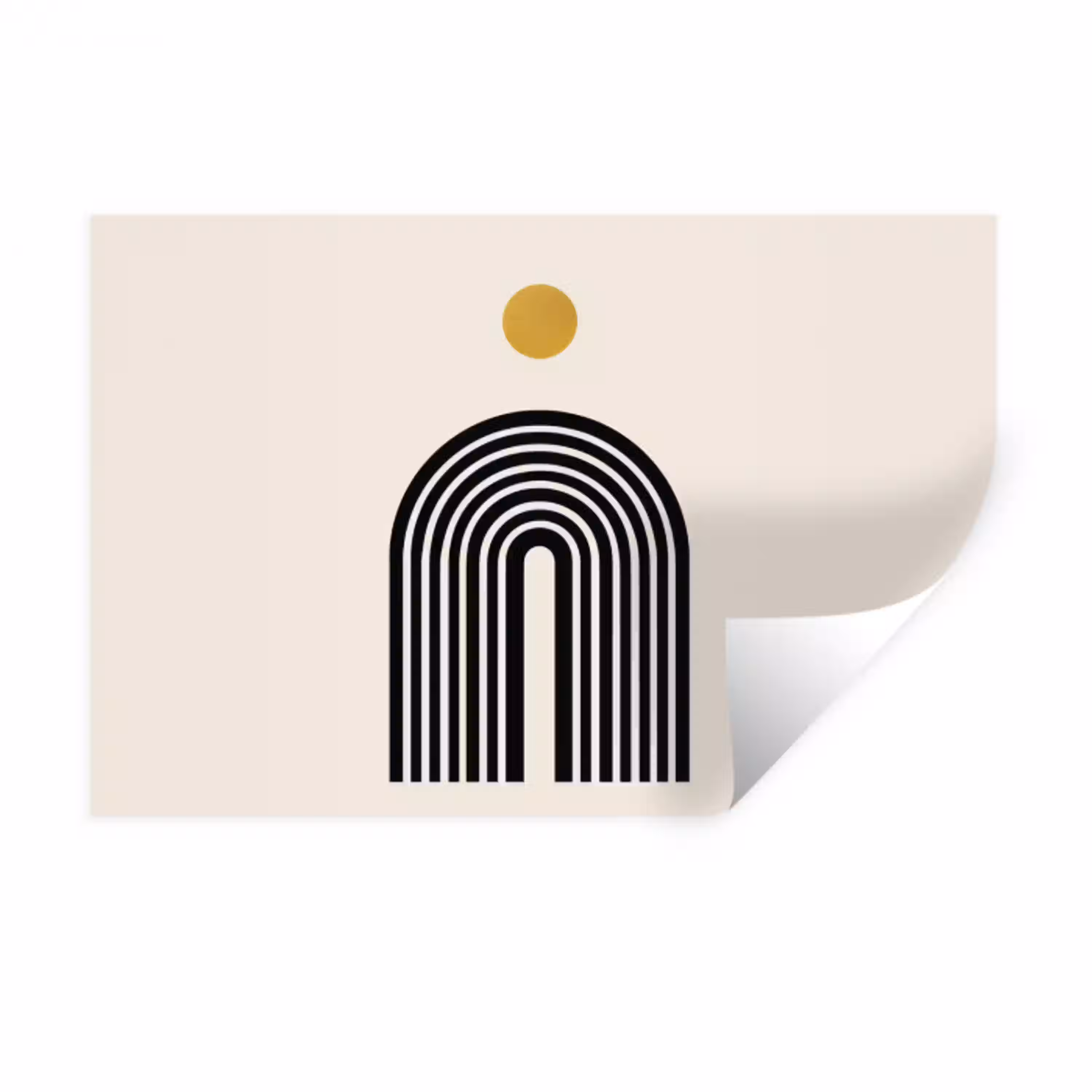 Minimalistisch - Zwarte boog - Gouden cirkel Muursticker klein -3d