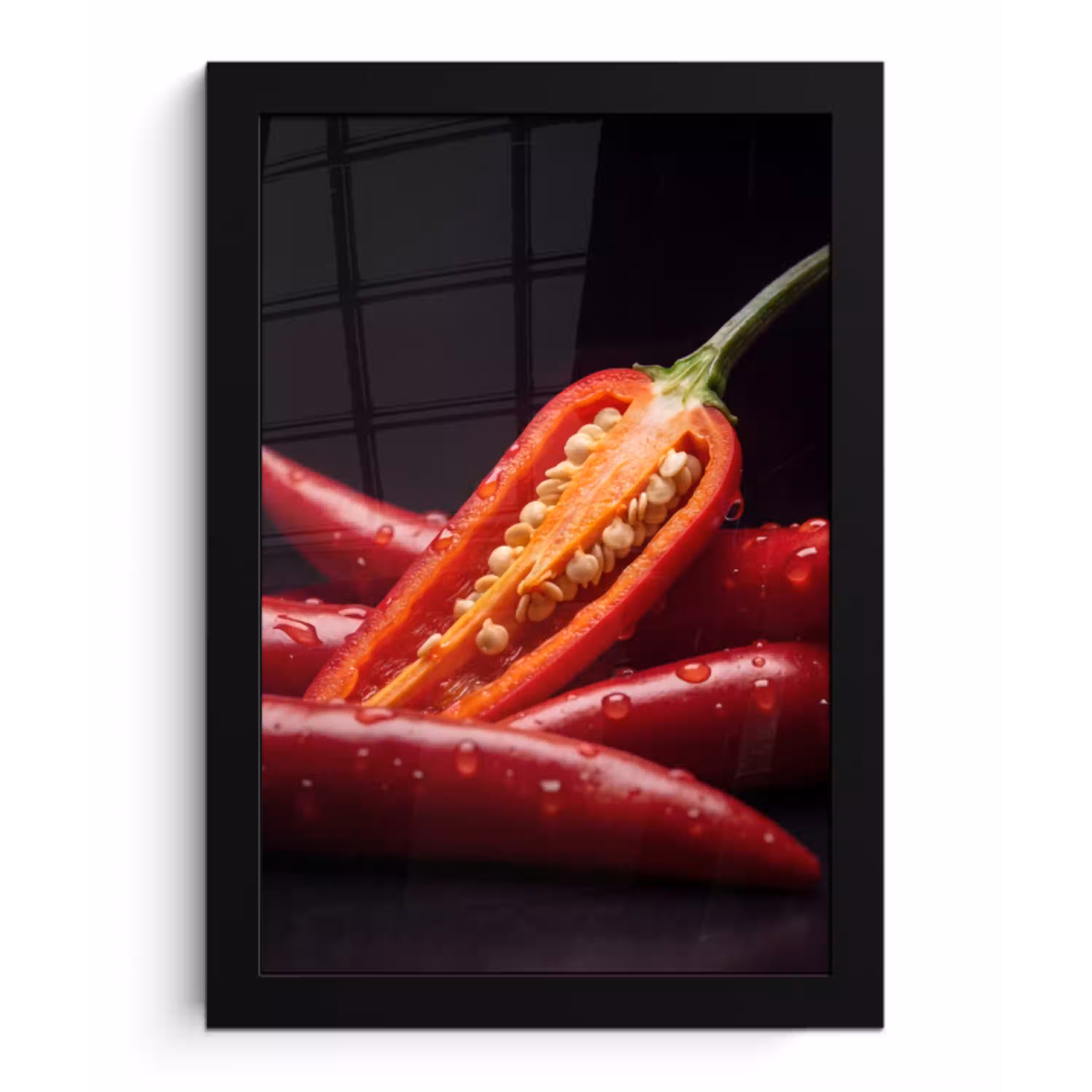 Chilipeper - Rood - Eten fotolijst zwart zonder passe partout klein -3d