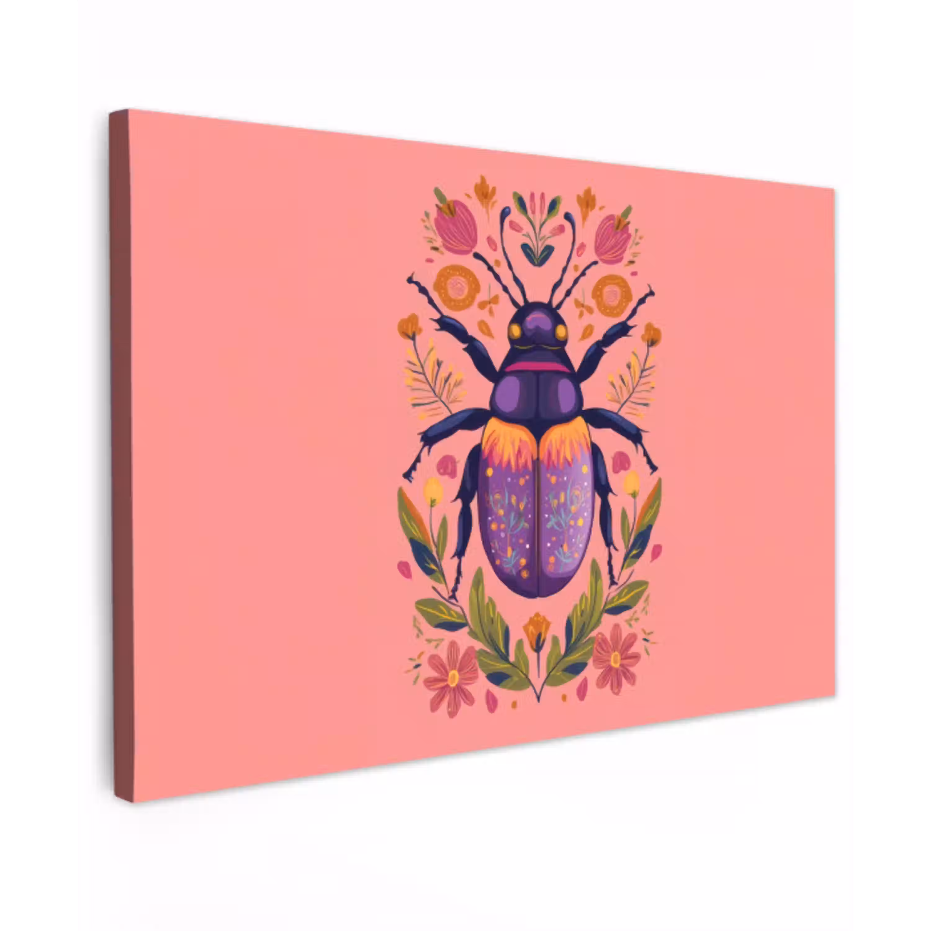 Paars - Kever - Stipjes - Bloemen canvas 2cm klein -z3d