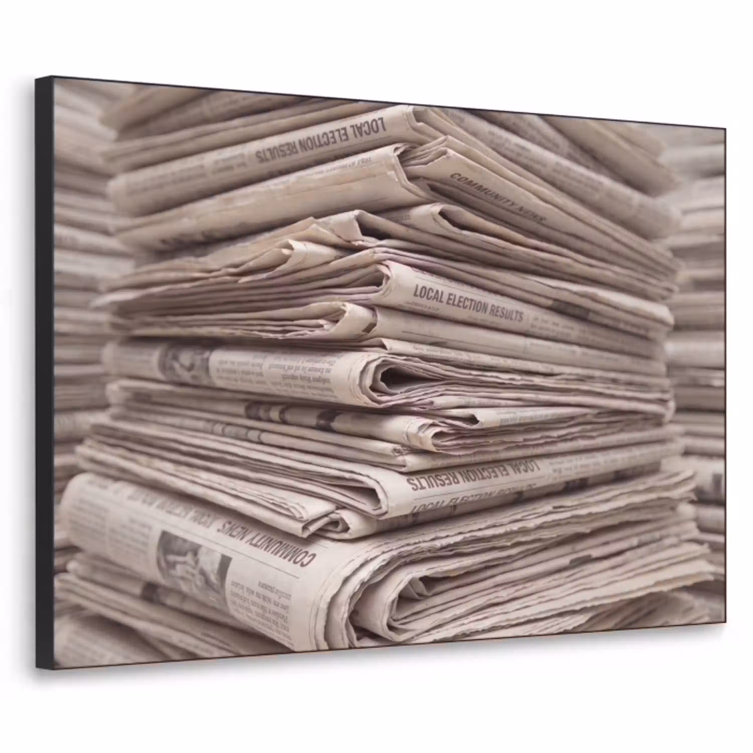 Kranten - Stapel - Nieuws - Vintage - Beige Textielframe zwart klein -3d