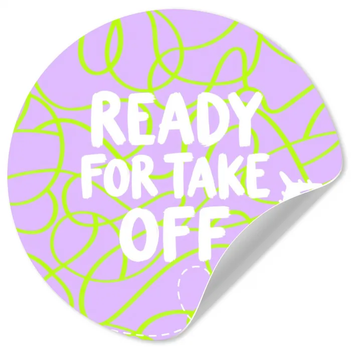 Ready for take off - Vliegtuig - Groen - Paars - Golvende lijnen Wandcirkel behangsticker klein -3d