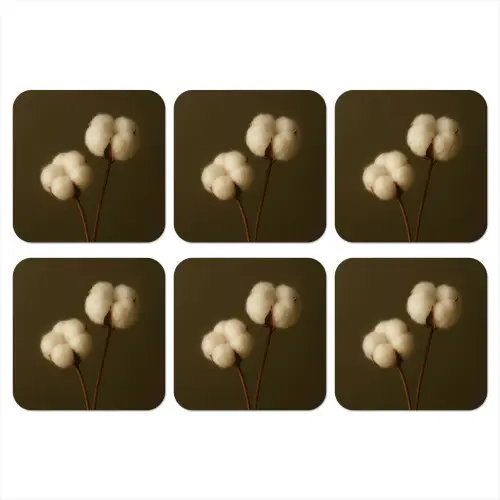 Takken - Katoen - Wit - Bollen onderzetter kurk middel -3d