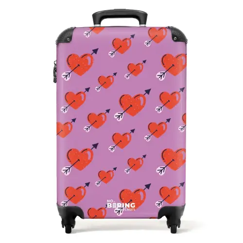 Patronen - Patroon van rode harten met pijlen op paarse achtergrond NBS - Handbagage koffer - Kinderen Unisex middel -productfoto_recht