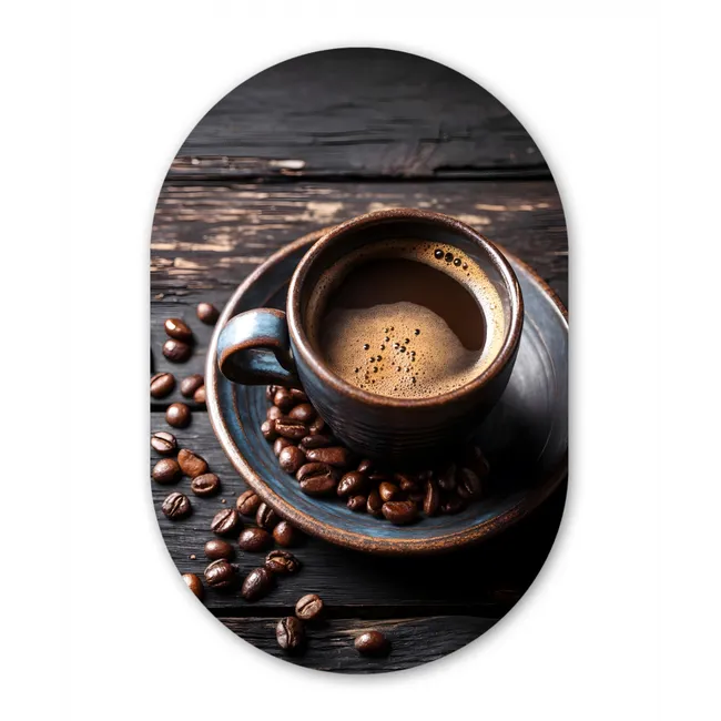 Muurovaal glas - Kop - Koffie - Hout - Bonen