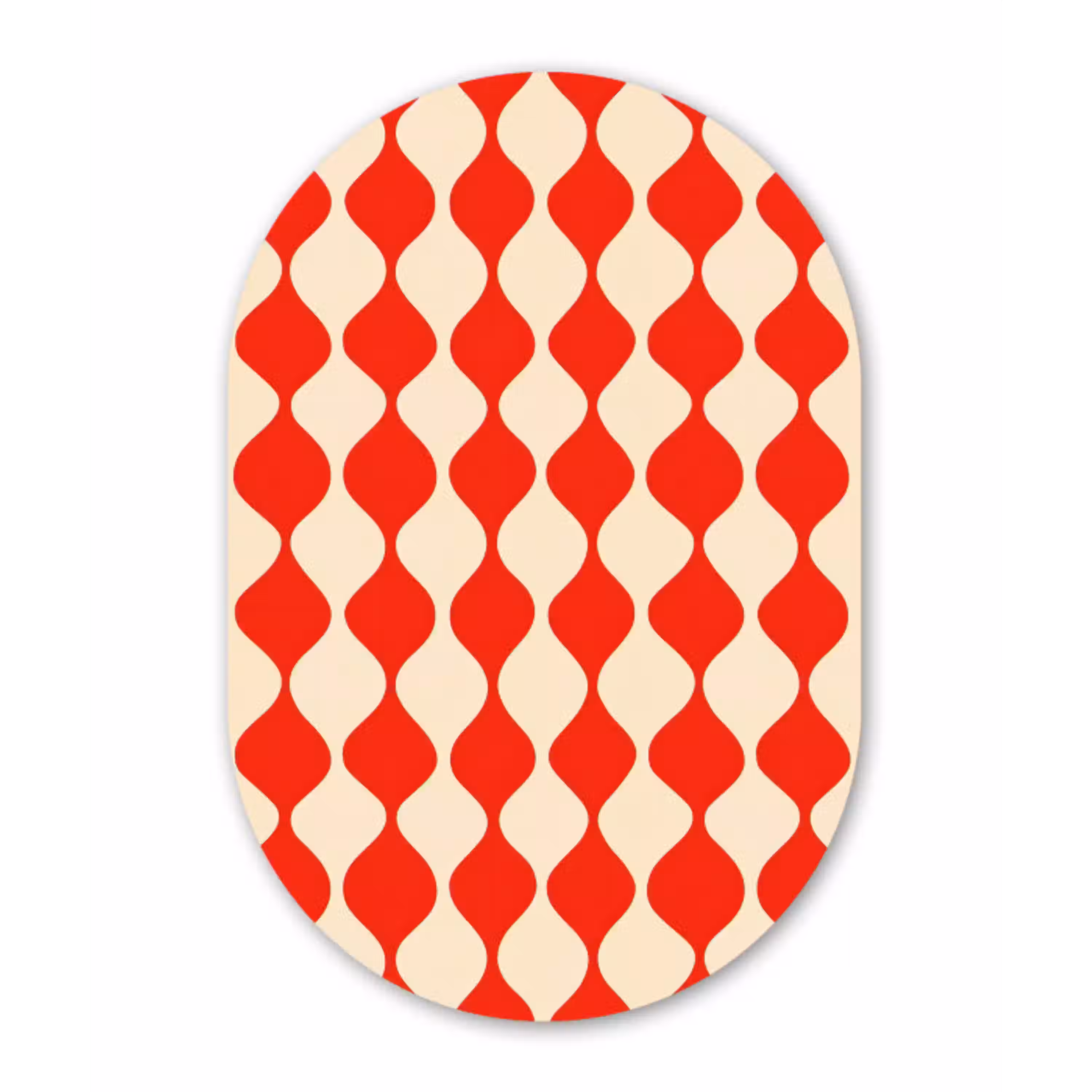 Golvend patroon - Retro - Rood - Beige Wandcirkel Ovaal Aluminium middel 839 -3d